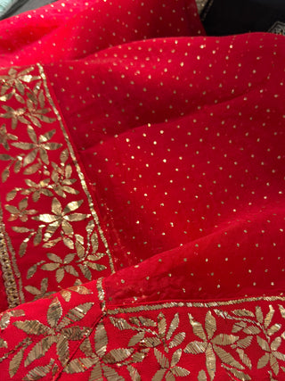 Red Shade Mukaish Lakh Dana Saree With Blouse