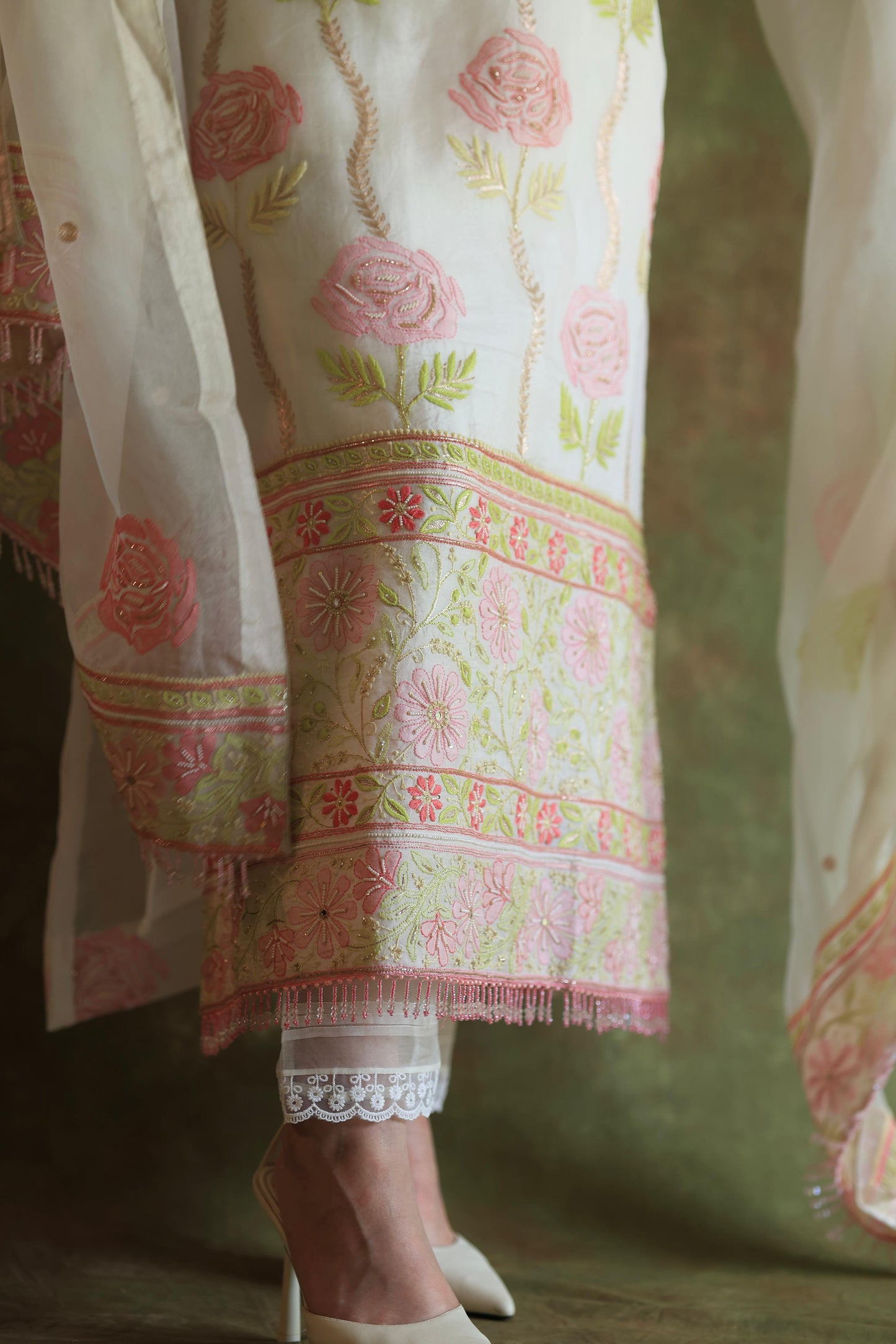 Banarasi Noor Organza Chikankari Kurta With Dupatta