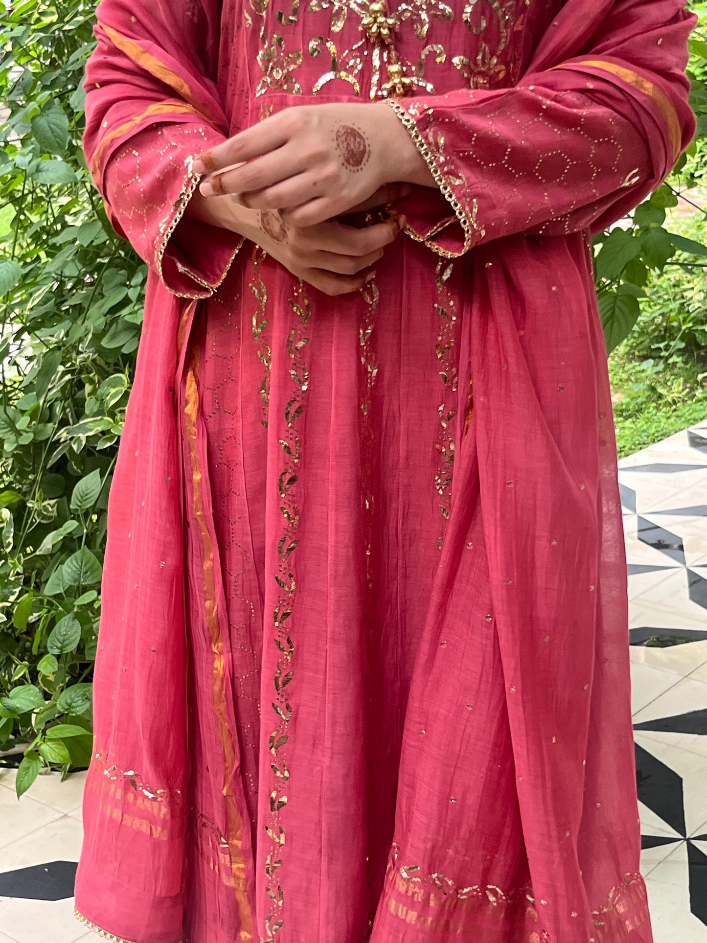 Sorbet Pink Mukaish Mul Chanderi Silk Ready To Wear Dress
