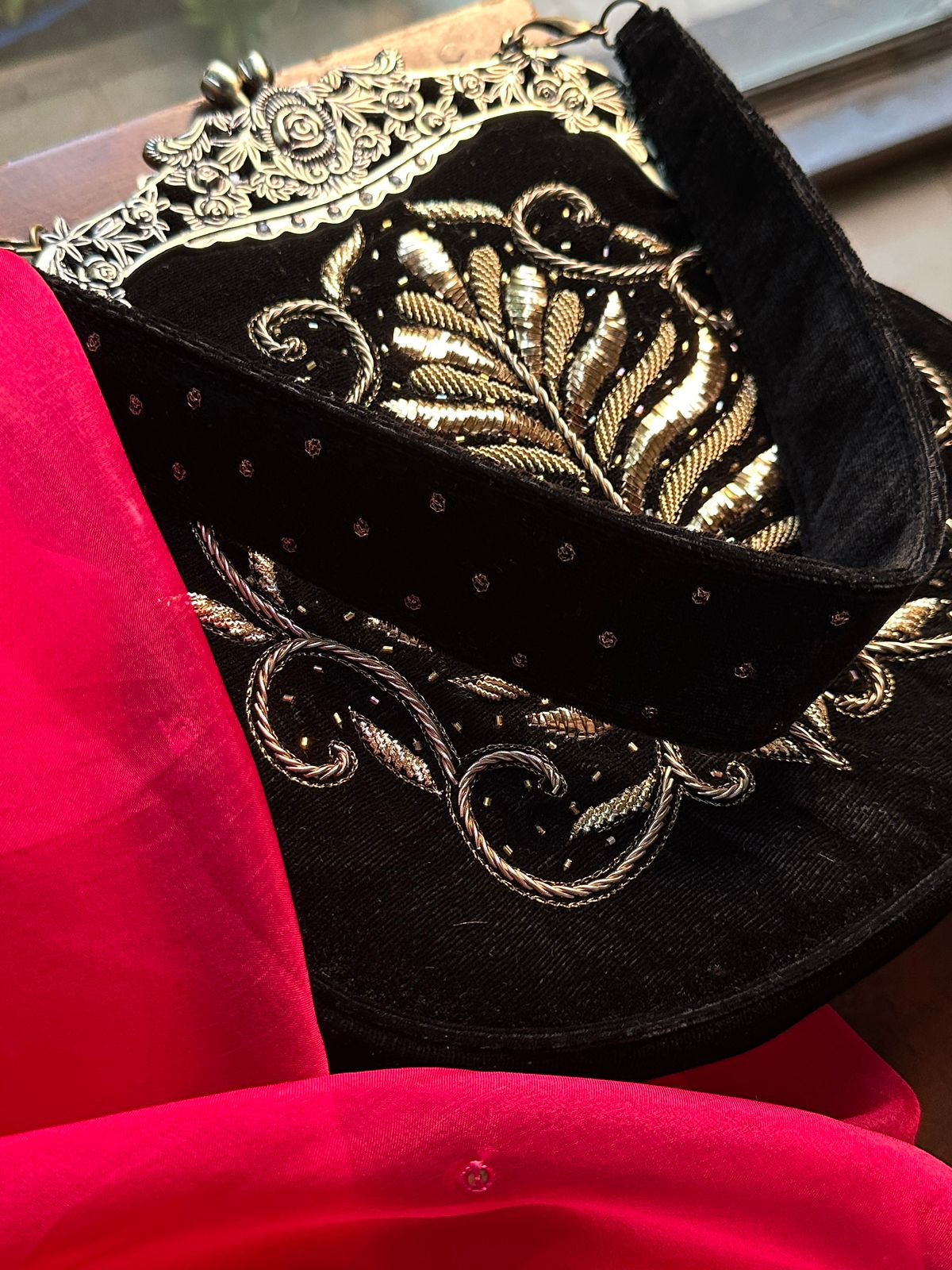 Jet Black Velvet Ari Mukaish Zardosi Sling Bag