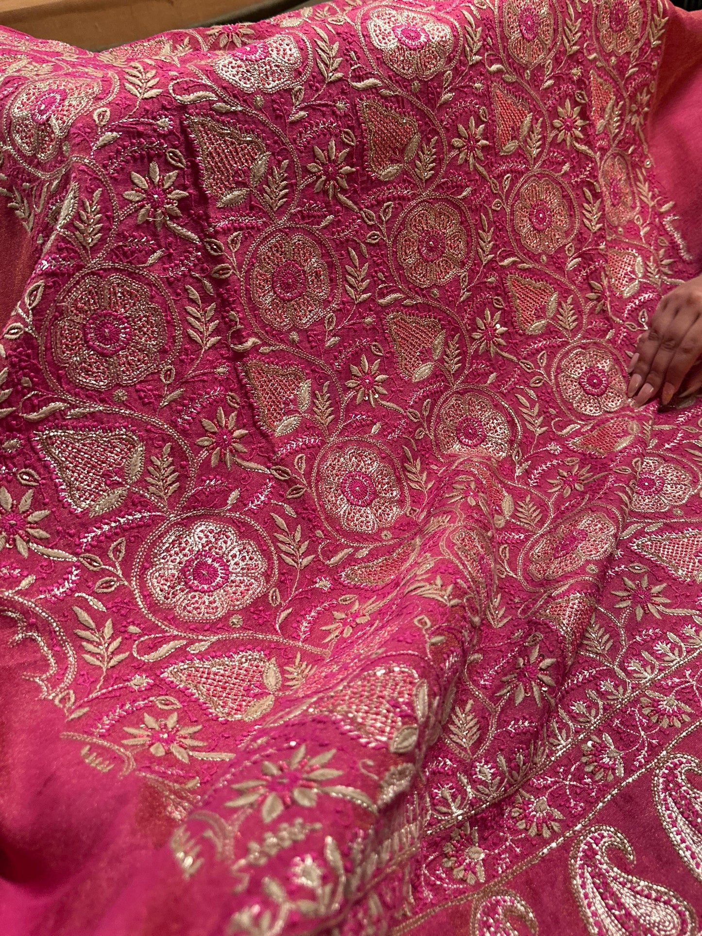 Hot Pink Tissue Silk Chikankari Unstitched Fabric