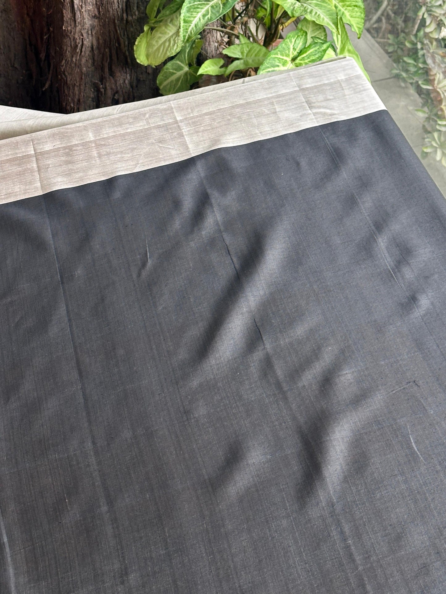 Grey Woven Butta Saree with Contrast Black Border