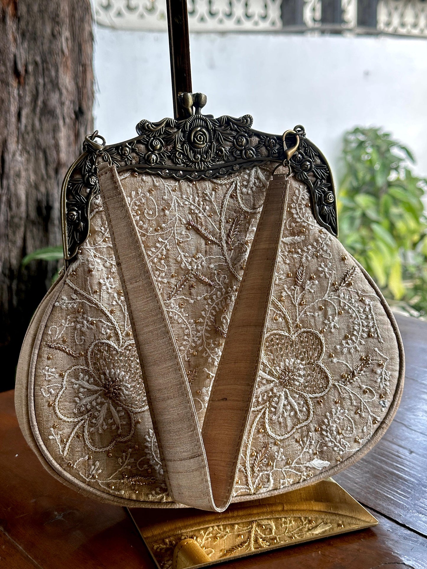 Beige Shade | Vintage Ari Mukaish Sling Bags