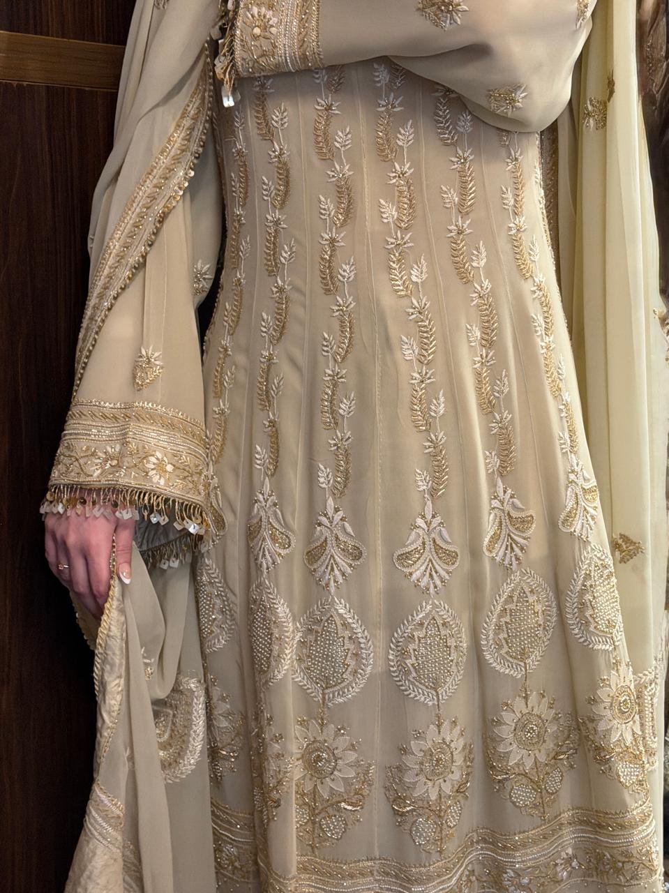 Cream Shade Pure Georgette Semi Stitched Anarkali