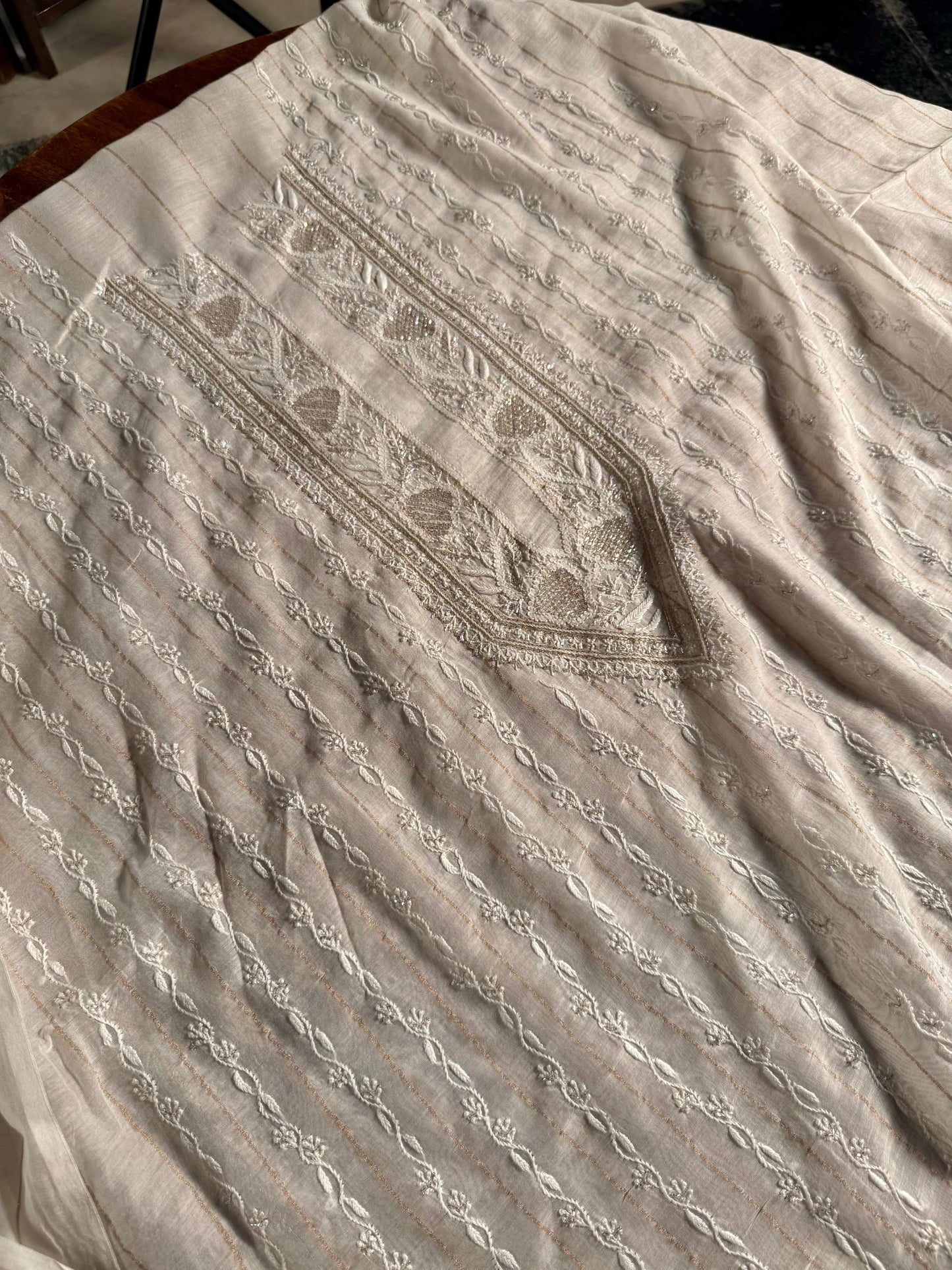 White Zari Chanderi Unstitched Men’s Kurta Fabrics