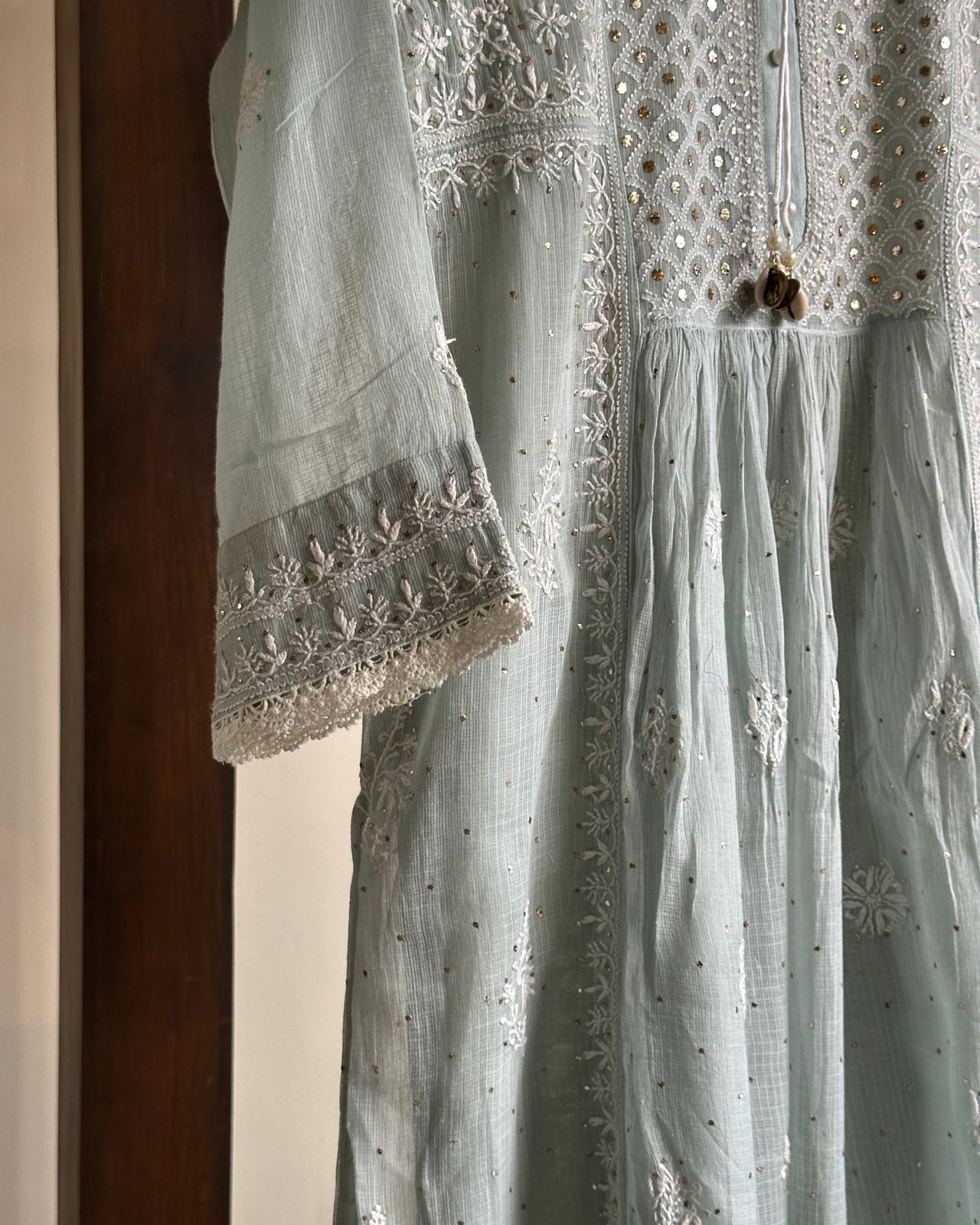 Grey Kota Chikankari with Mukaish Kamdani Tunics