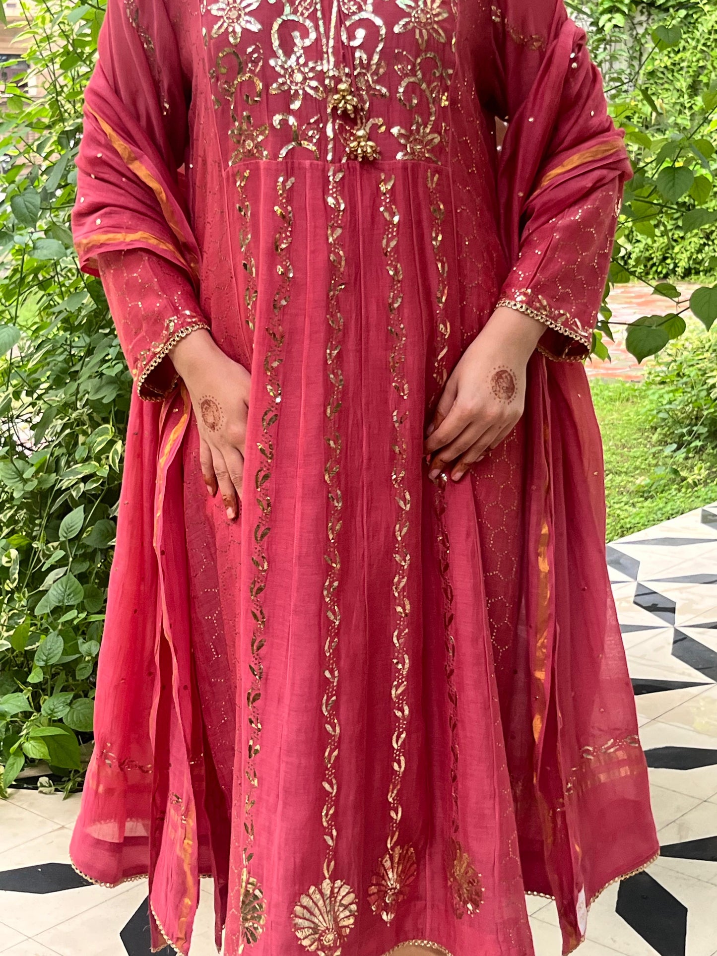 Sorbet Pink Mukaish Mul Chanderi Silk Ready To Wear Dress