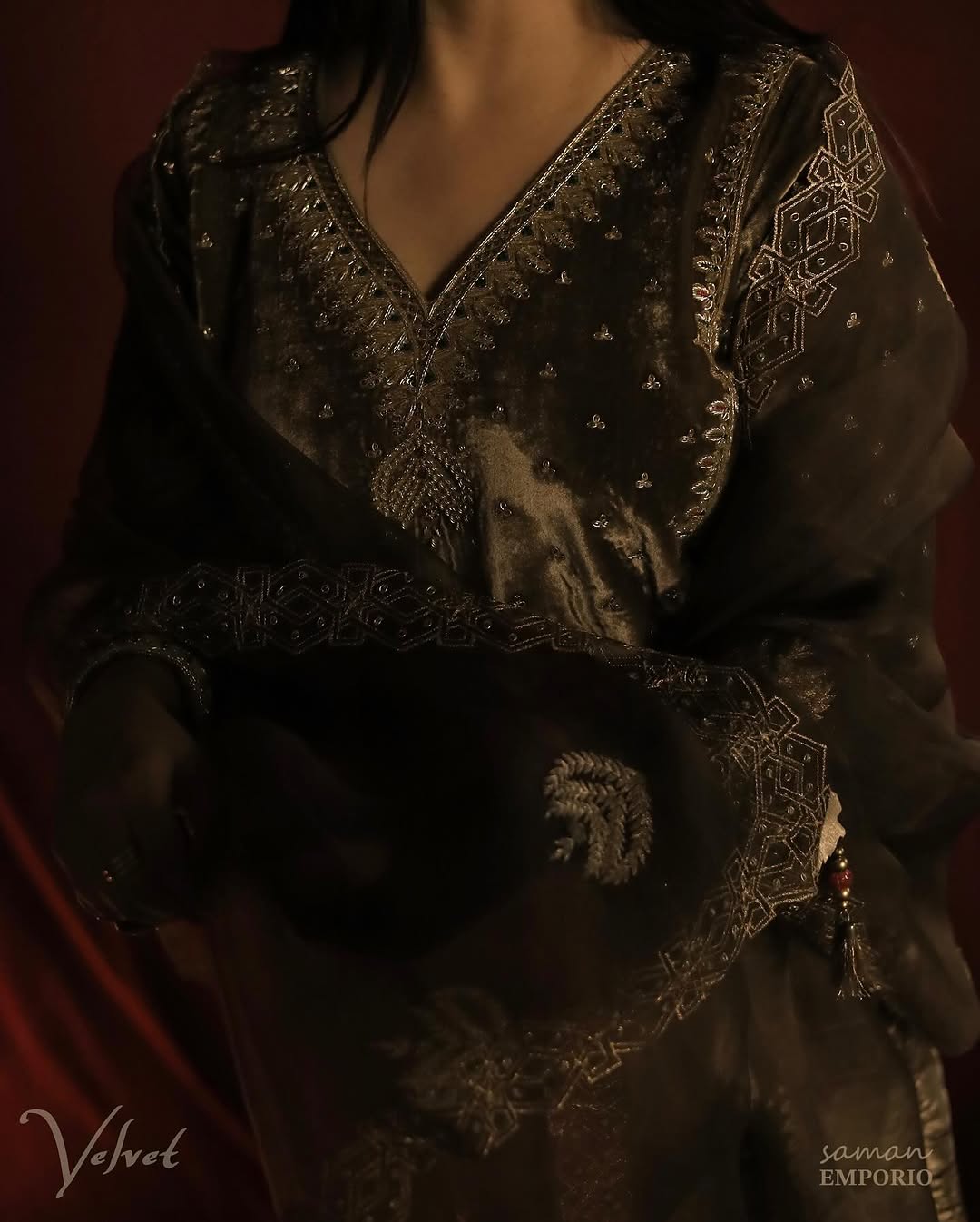 Taupe Shade | Saman Velvet Ready To Wear Kurta Set