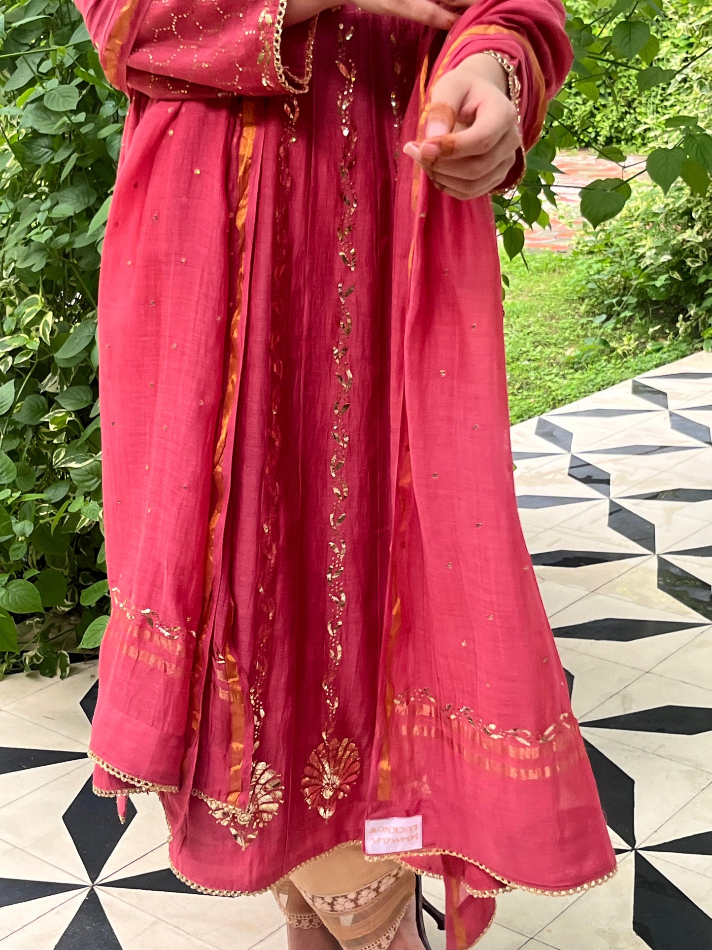 Sorbet Pink Mukaish Mul Chanderi Silk Ready To Wear Dress
