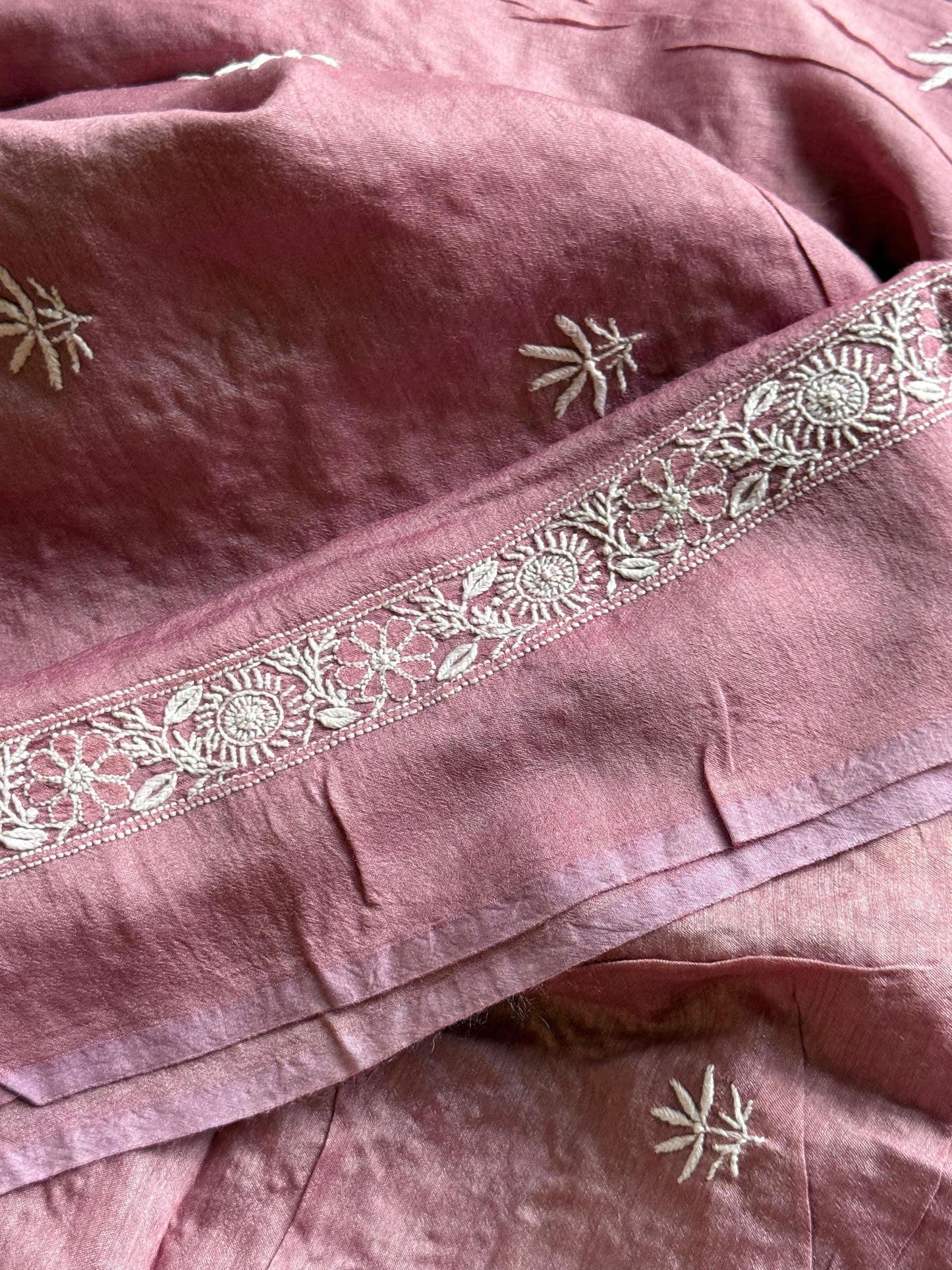 Pink Moonga Silk Chikankari Men’s Kurta Fabrics