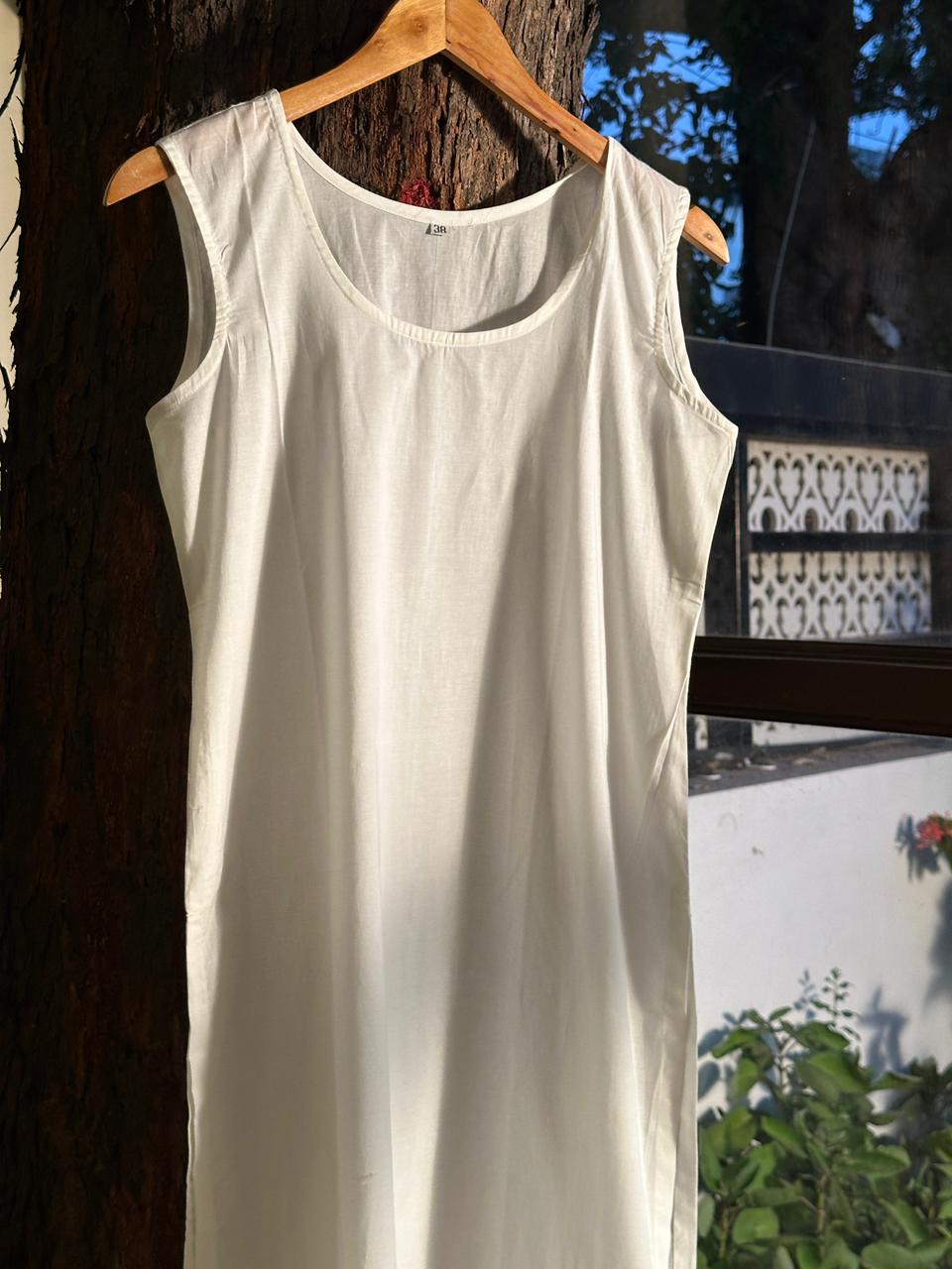 White Floral Kota Chikankari Ready To Wear Straight Kurta With Slip