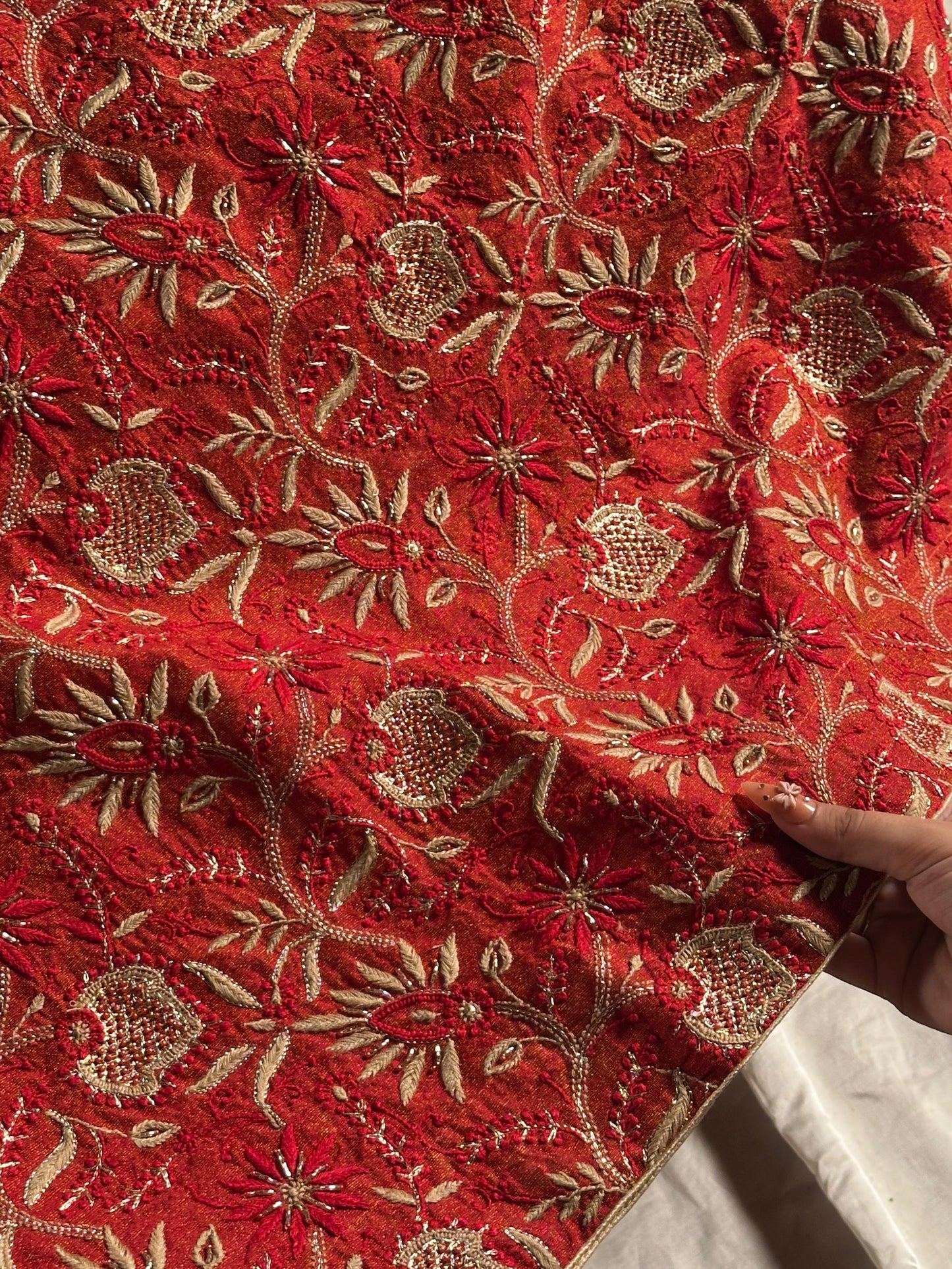 Red Tissue Silk Chikankari Unstitched Fabric