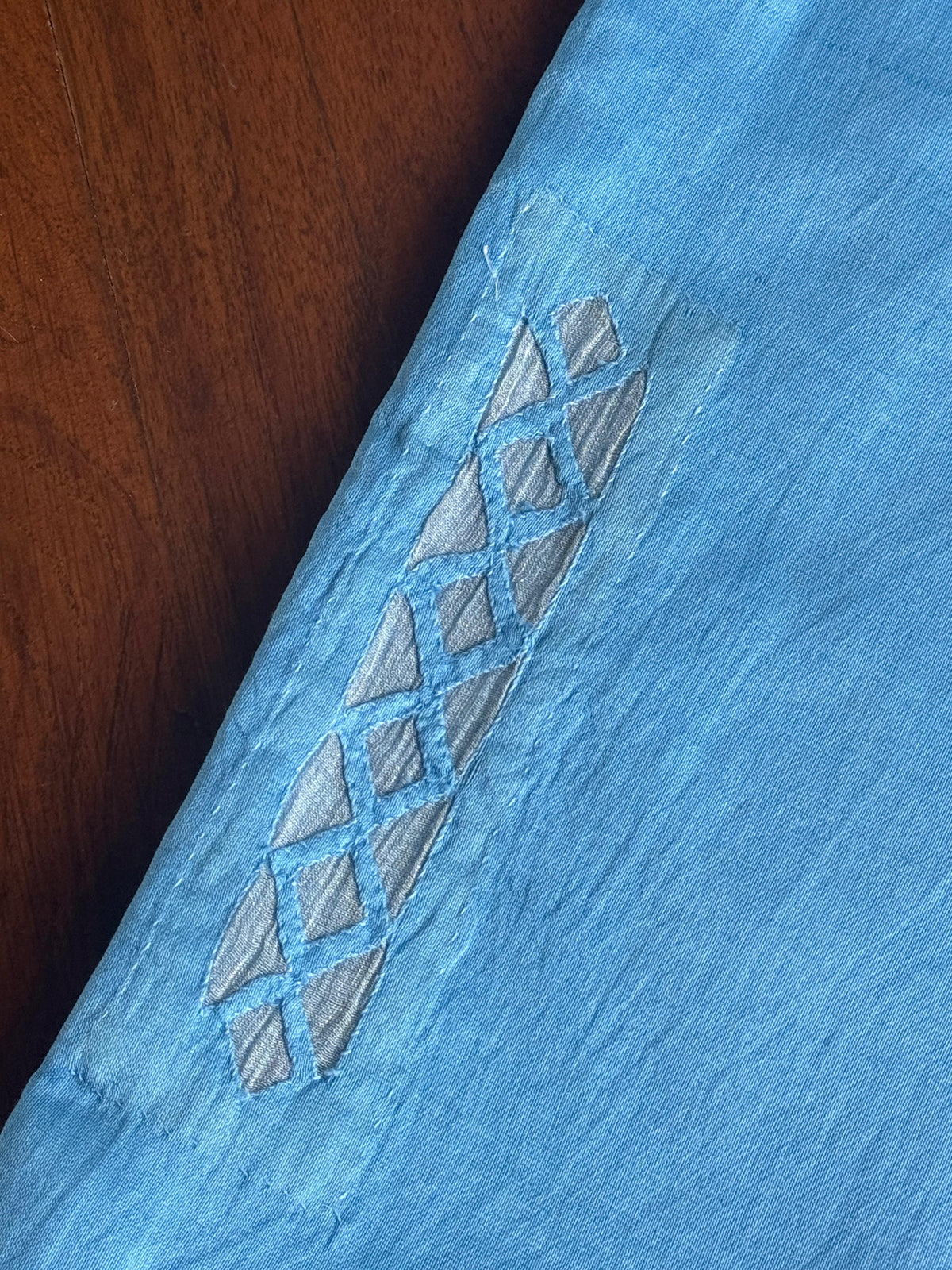 Denim Blue Chanderi Cushion Cover with Floral Embroidery