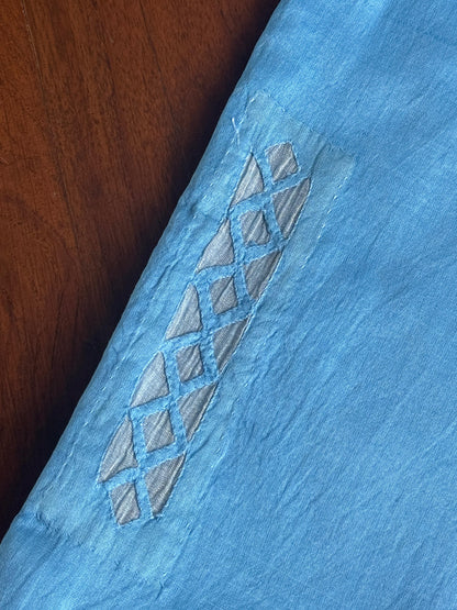 Denim Blue Chanderi Cushion Cover with Floral Embroidery