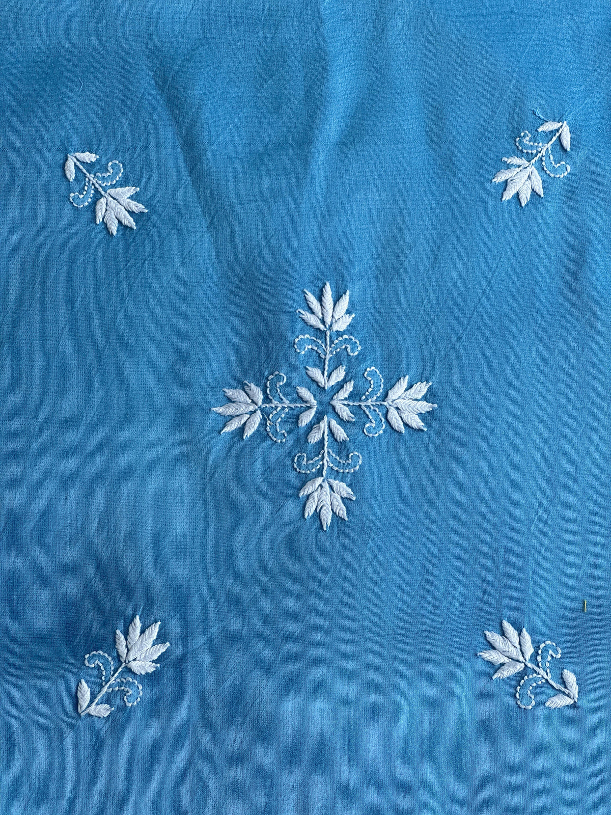 Denim Blue Chanderi Cushion Cover with Floral Embroidery