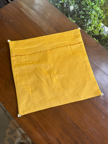 Yellow Chanderi Cushion Cover with Floral Embroidery