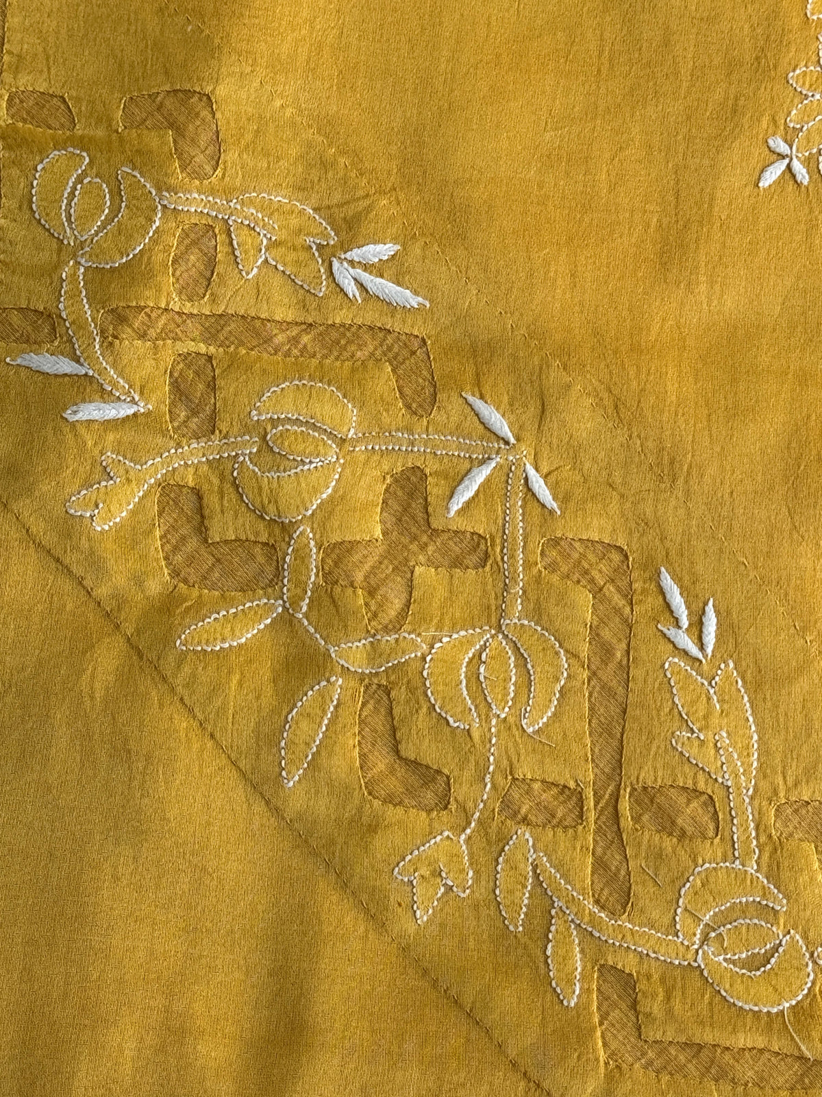 Yellow Chanderi Cushion Cover with Floral Embroidery