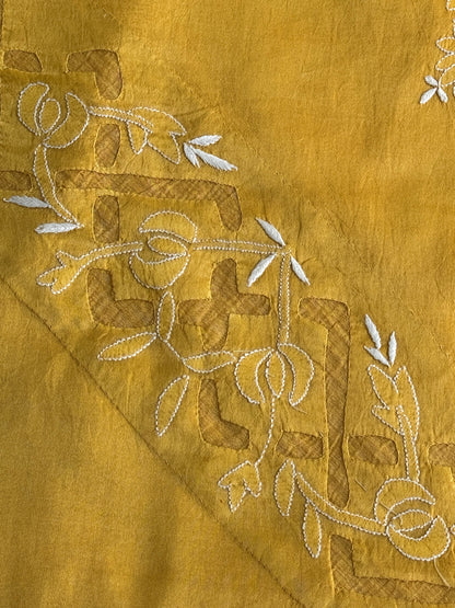 Yellow Chanderi Cushion Cover with Floral Embroidery