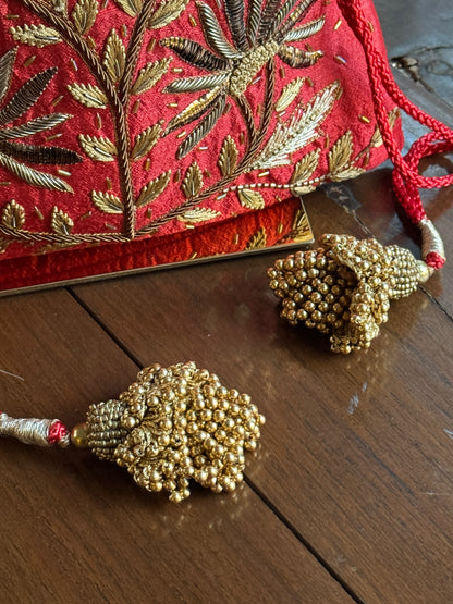 Red & Gold Raw Silk Zardosi Polti Bags