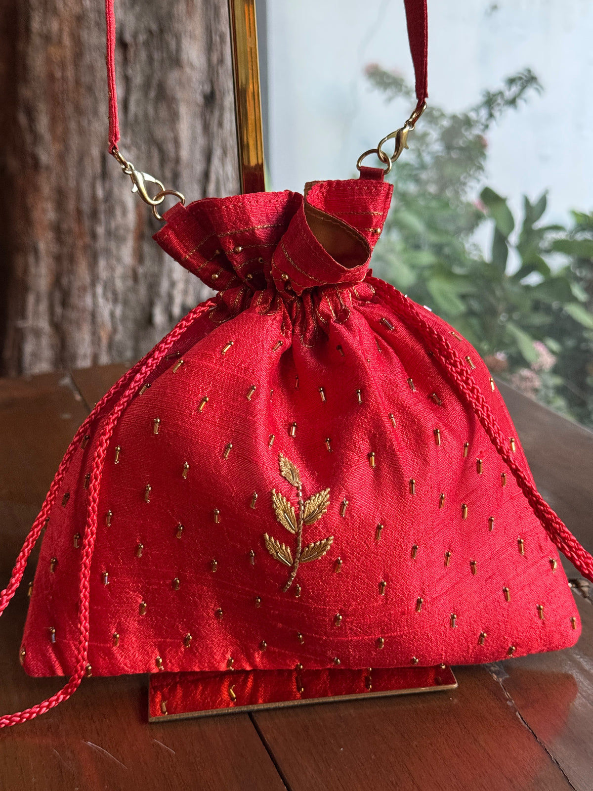 Red & Gold Raw Silk Zardosi Polti Bags