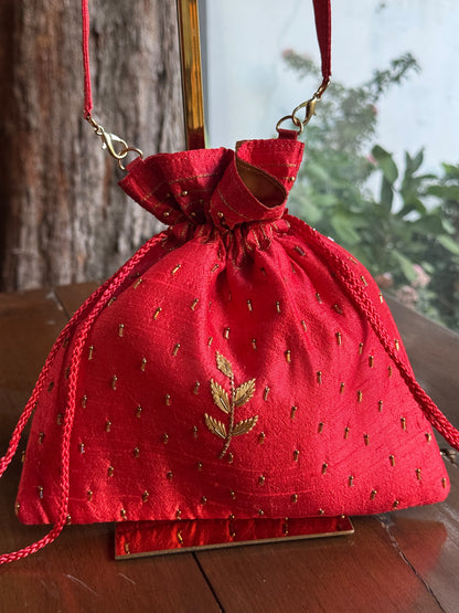 Red & Gold Raw Silk Zardosi Polti Bags
