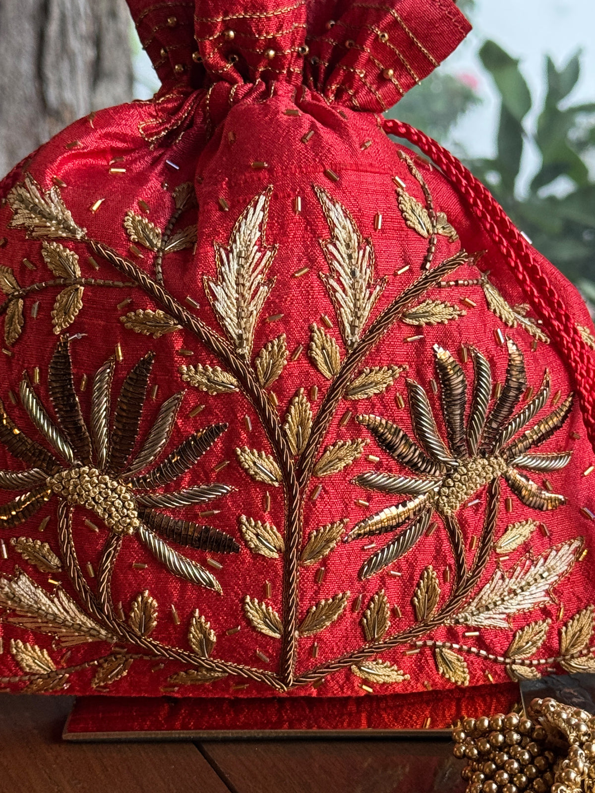 Red & Gold Raw Silk Zardosi Polti Bags