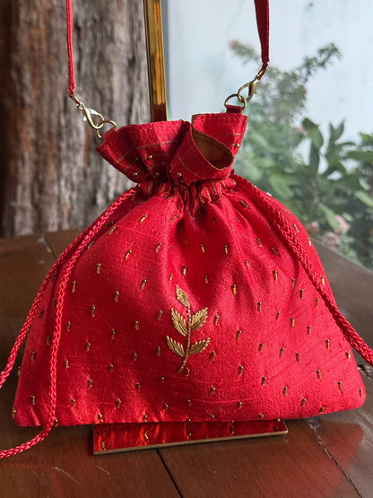 Red & Gold Raw Silk Zardosi Polti Bags