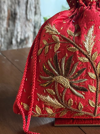 Red & Gold Raw Silk Zardosi Polti Bags