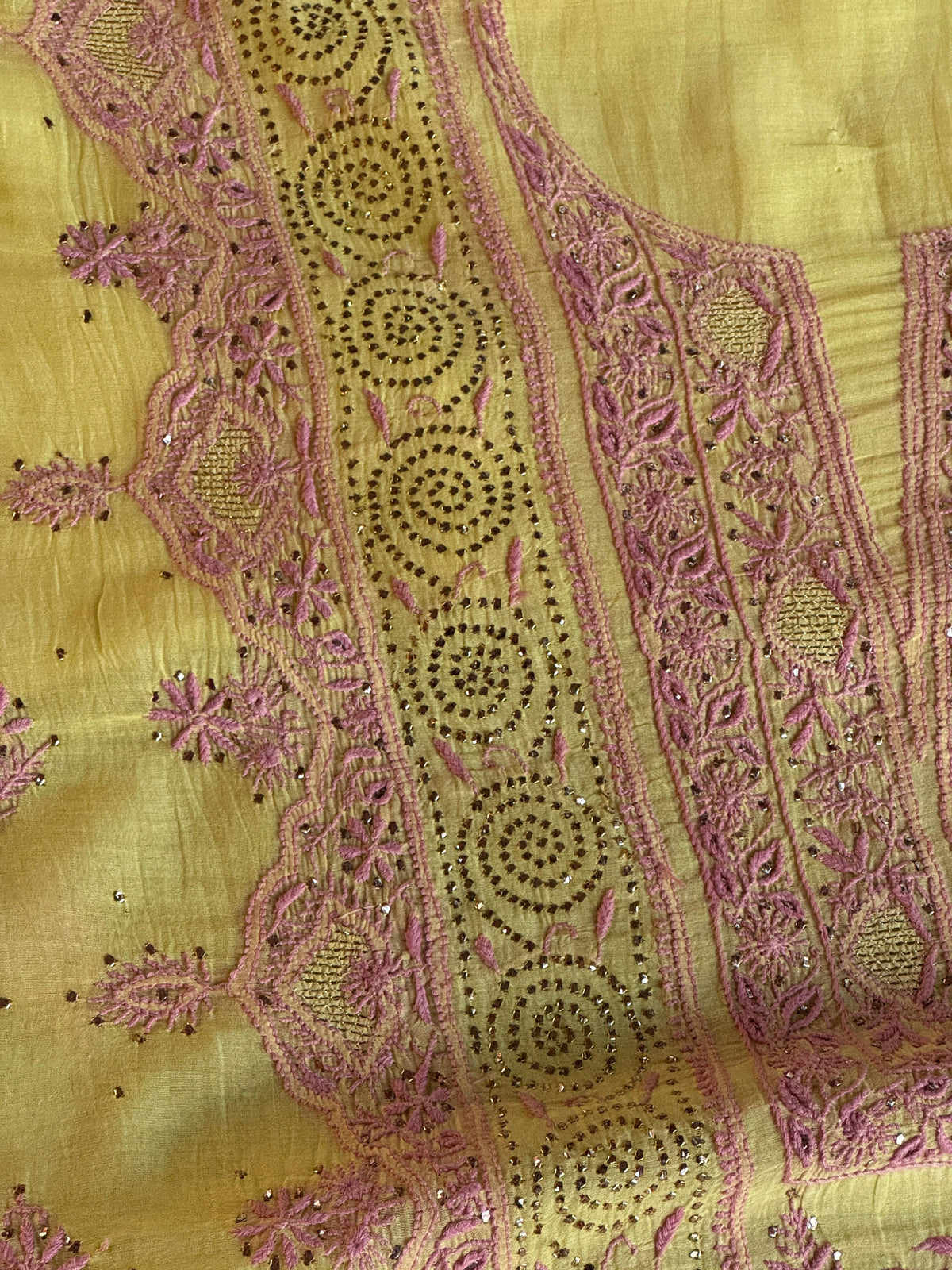 Yellow Shade Mal Cotton Fine Chikankari With Kamdani Work Unstitched Fabric