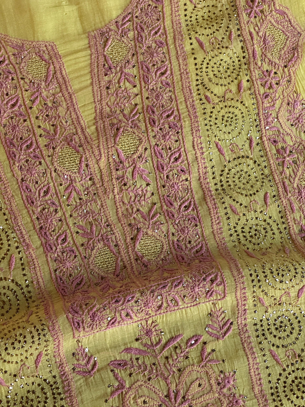 Yellow Shade Mal Cotton Fine Chikankari With Kamdani Work Unstitched Fabric