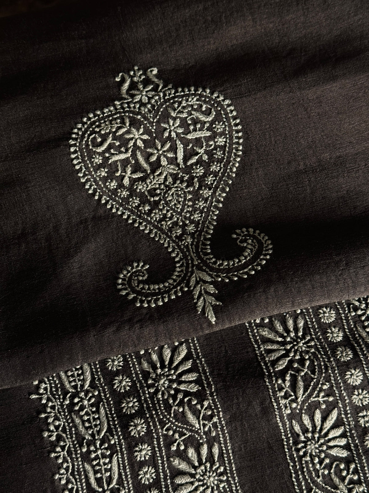 Black Shade Linen Chikankari Unstitched Men's Kurtas Fabric
