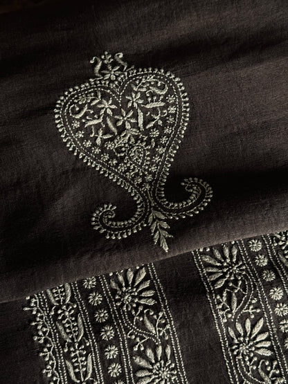 Black Shade Linen Chikankari Unstitched Men's Kurtas Fabric