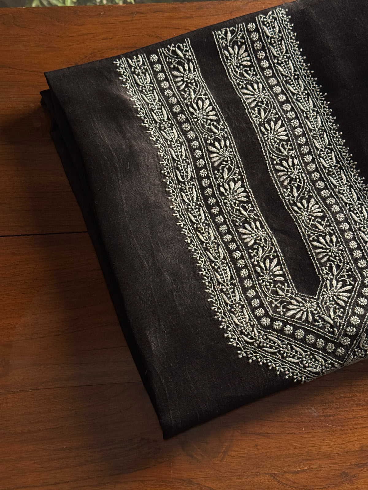 Black Shade Linen Chikankari Unstitched Men's Kurtas Fabric