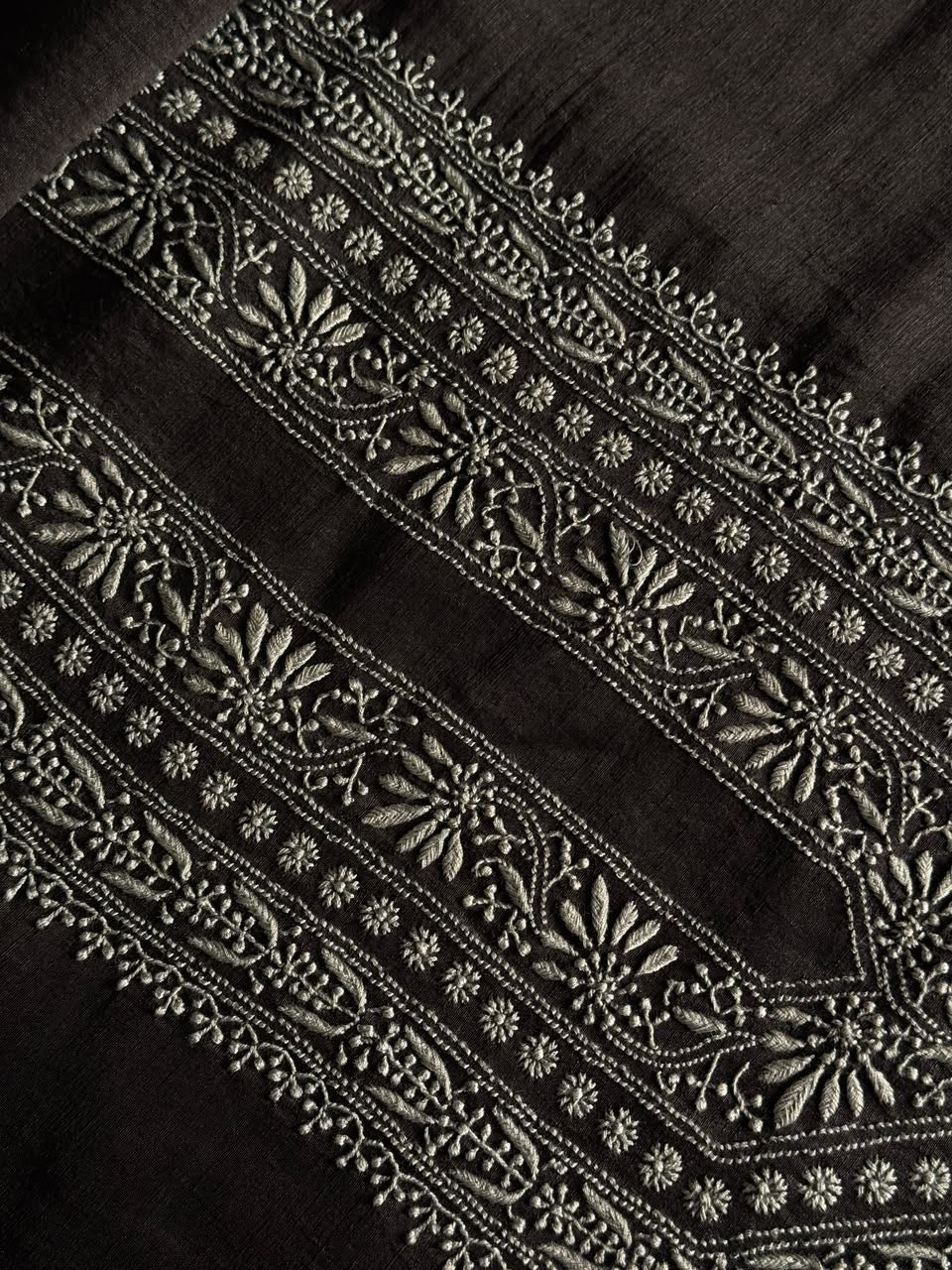 Black Shade Linen Chikankari Unstitched Men's Kurtas Fabric