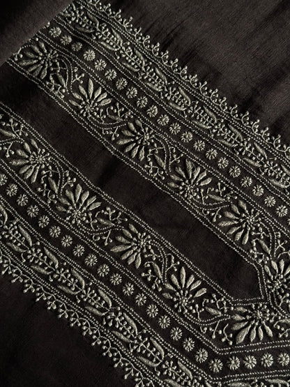 Black Shade Linen Chikankari Unstitched Men's Kurtas Fabric