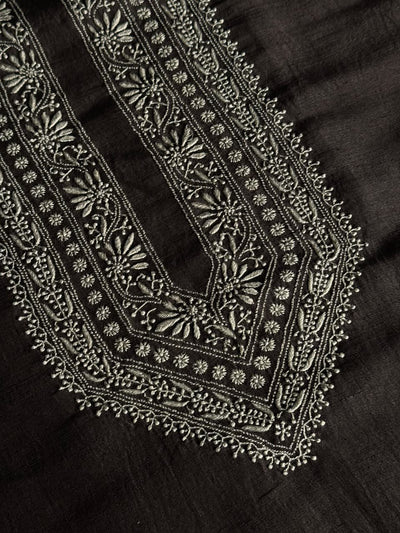 Black Shade Linen Chikankari Unstitched Men's Kurtas Fabric