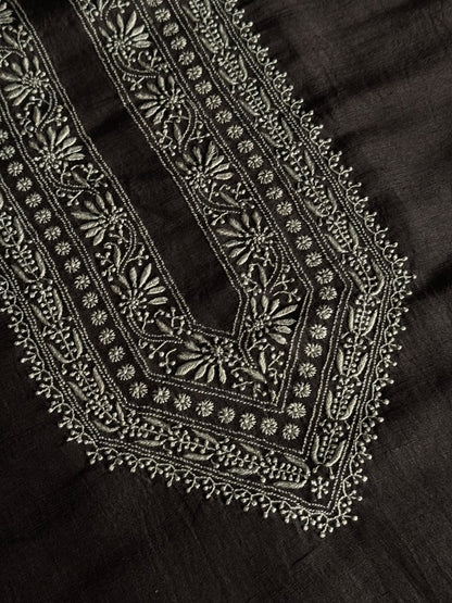 Black Shade Linen Chikankari Unstitched Men's Kurtas Fabric