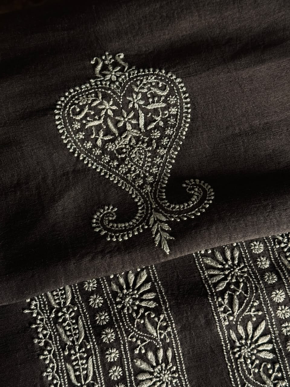 Black Shade Linen Chikankari Unstitched Men's Kurtas Fabric