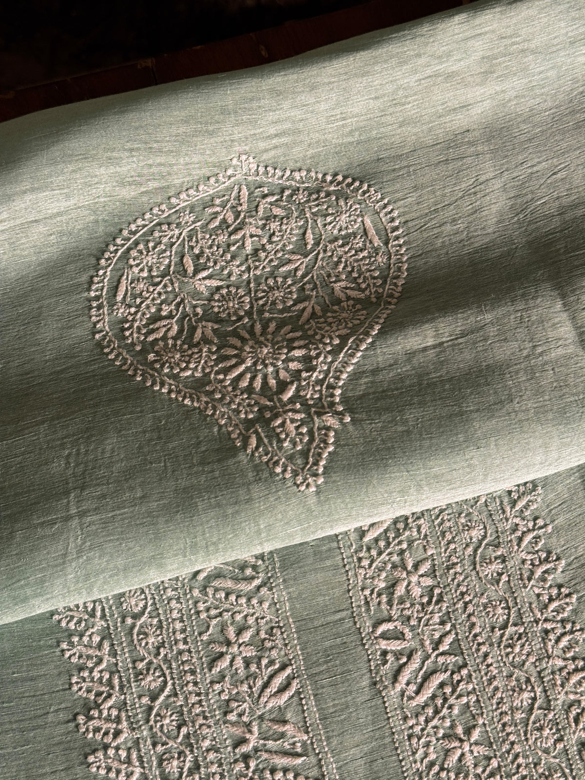 Green Shade Linen Chikankari Unstitched Men's Kurtas Fabric