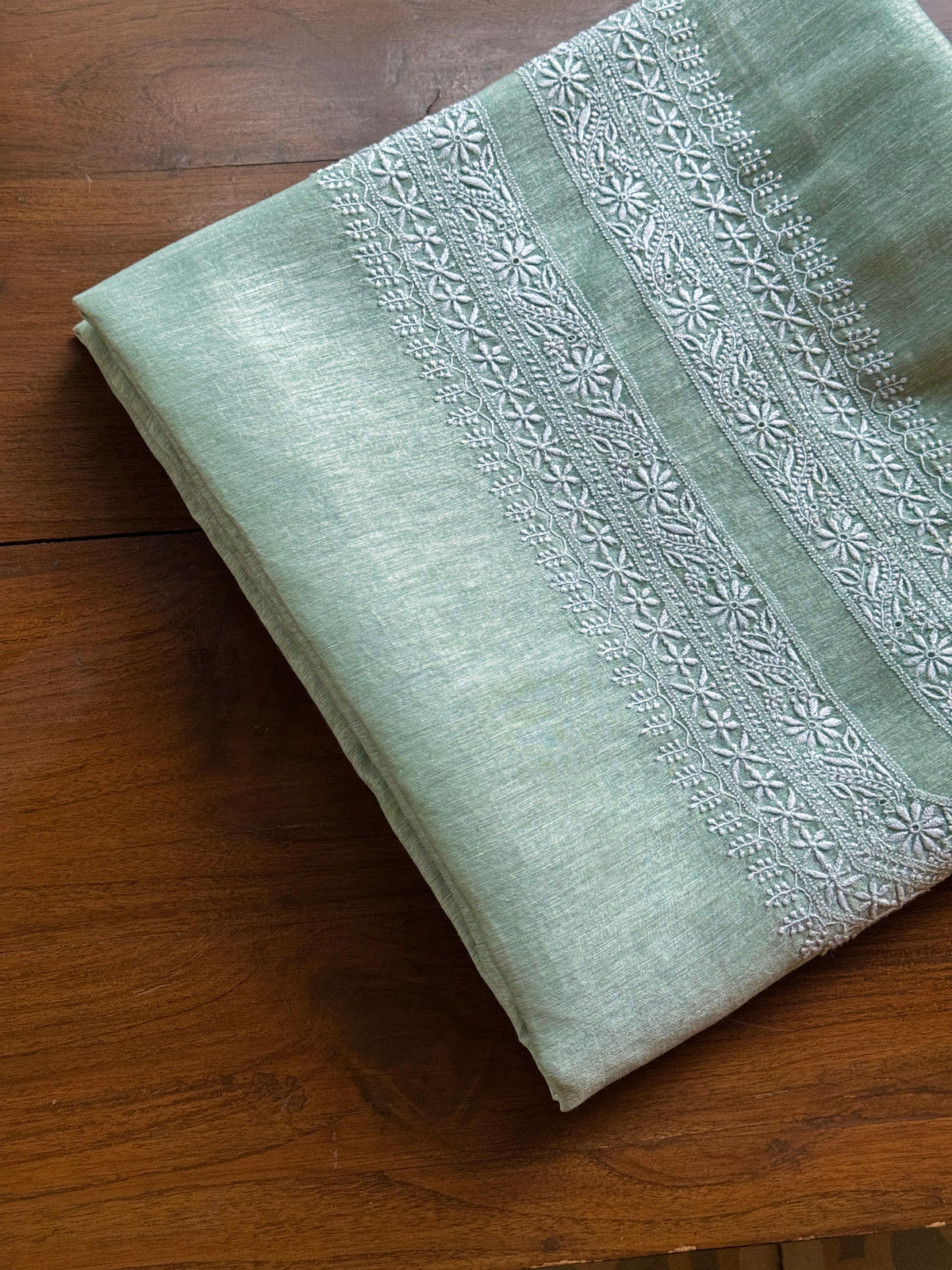 Green Shade Linen Chikankari Unstitched Men's Kurtas Fabric