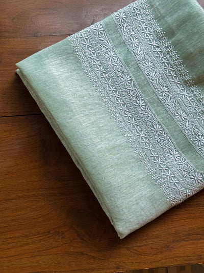 Green Shade Linen Chikankari Unstitched Men's Kurtas Fabric