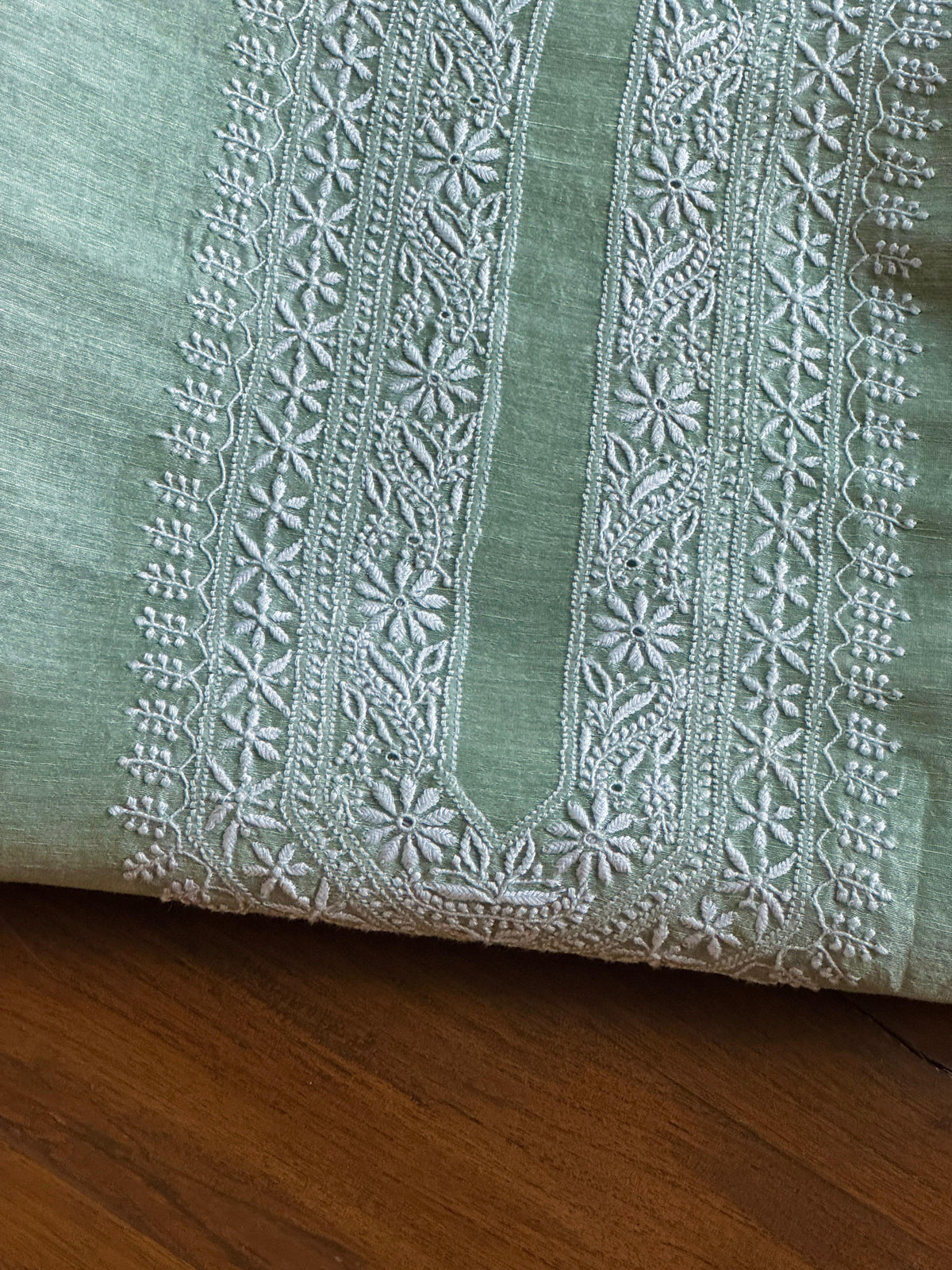 Green Shade Linen Chikankari Unstitched Men's Kurtas Fabric