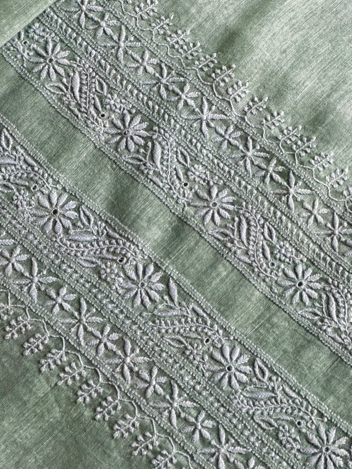 Green Shade Linen Chikankari Unstitched Men's Kurtas Fabric