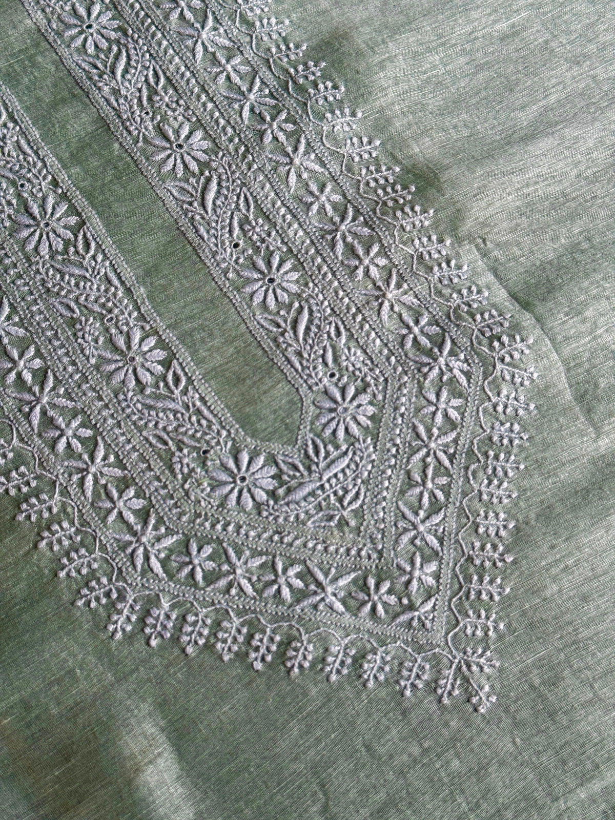 Green Shade Linen Chikankari Unstitched Men's Kurtas Fabric