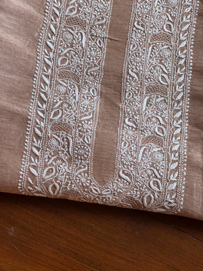 Almond Beige Shade Linen Chikankari Unstitched Men's Kurtas Fabric
