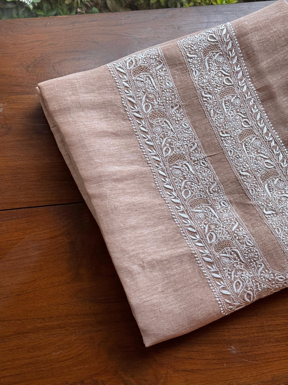 Almond Beige Shade Linen Chikankari Unstitched Men's Kurtas Fabric