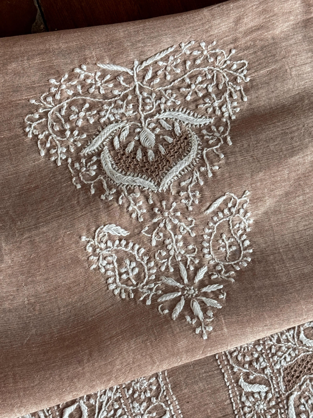 Almond Beige Shade Linen Chikankari Unstitched Men's Kurtas Fabric