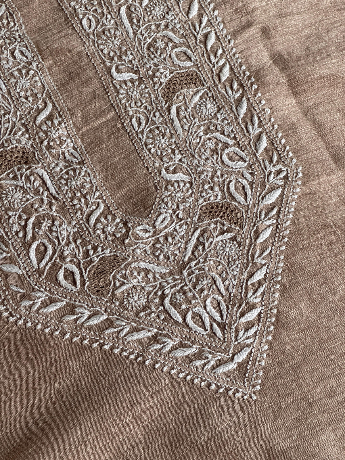 Almond Beige Shade Linen Chikankari Unstitched Men's Kurtas Fabric