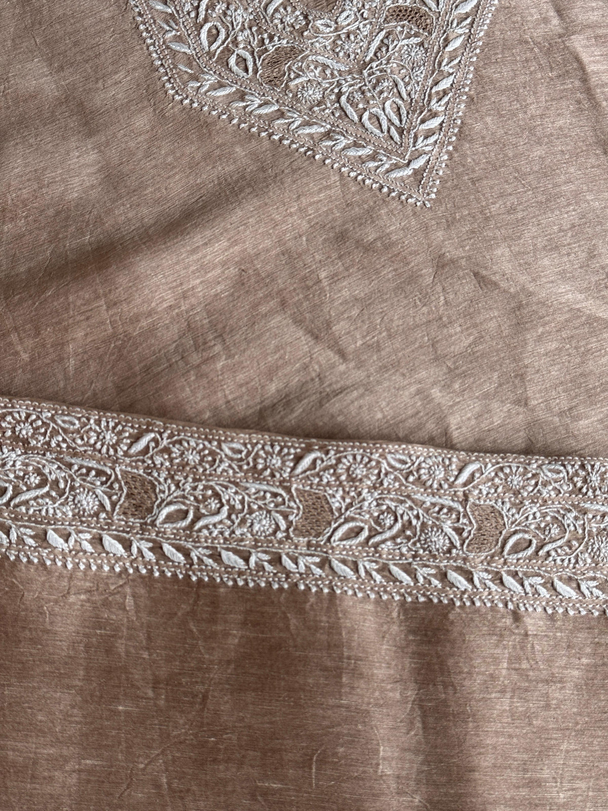 Almond Beige Shade Linen Chikankari Unstitched Men's Kurtas Fabric