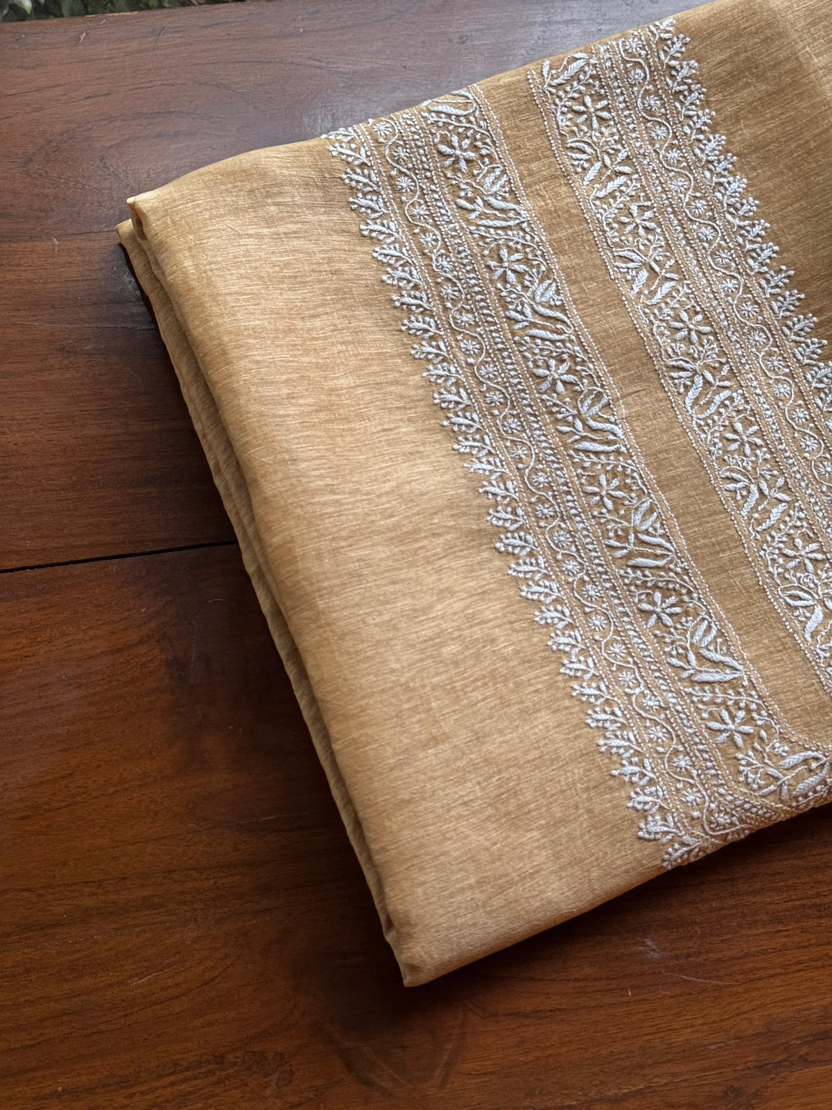 Natural Beige Shade Linen Chikankari Unstitched Men's Kurtas Fabric